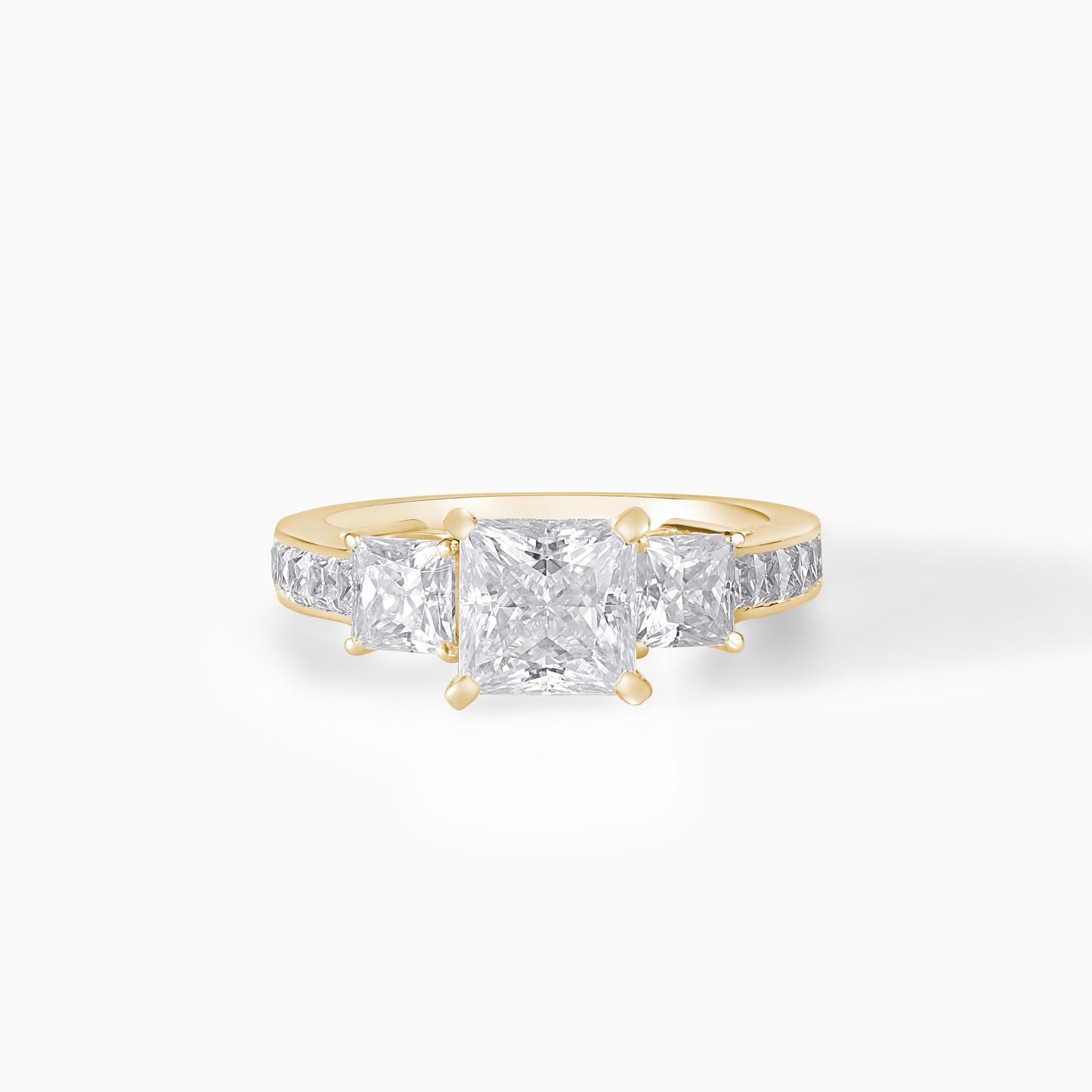 Three Stone Princess Cut Moissanite Engagement Ring, Sterling Silver Bridal Jewelry