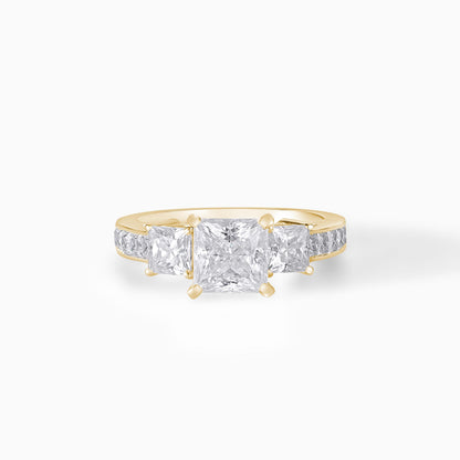 Three Stone Princess Cut Moissanite Engagement Ring, Sterling Silver Bridal Jewelry