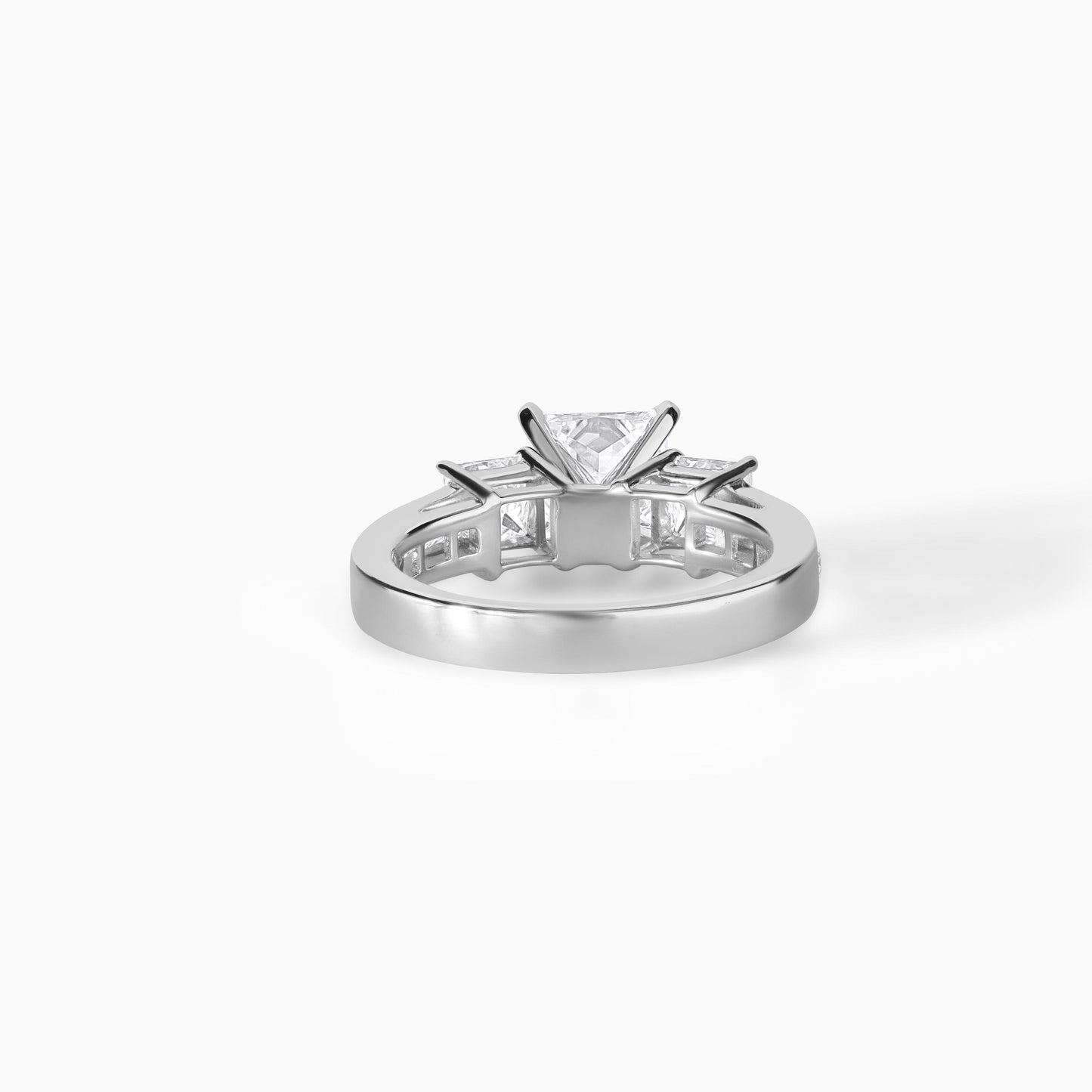 Three Stone Princess Cut Moissanite Engagement Ring, Sterling Silver Bridal Jewelry
