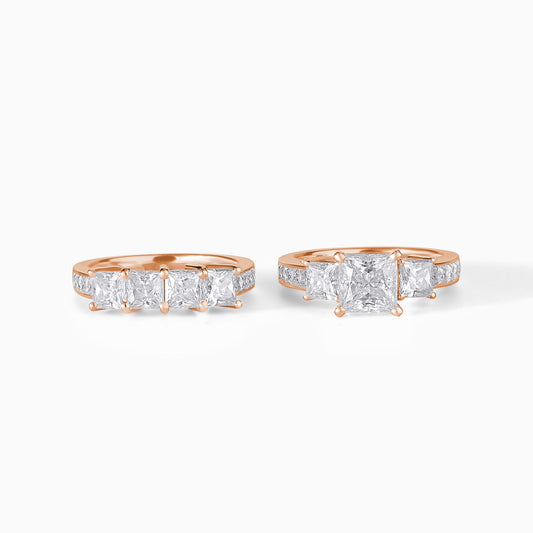 Sterling Silver Princess Cut Moissanite Engagement Wedding Ring Set Bridal Jewelry