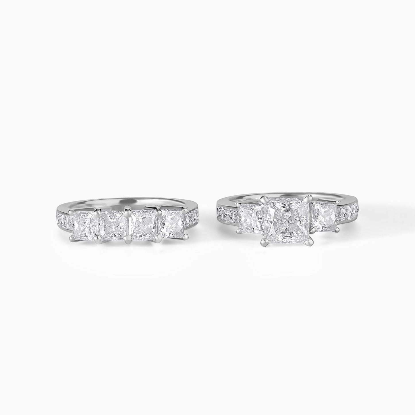 Sterling Silver Princess Cut Moissanite Engagement Wedding Ring Set Bridal Jewelry