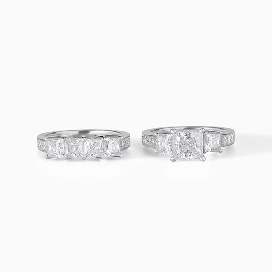 Sterling Silver Princess Cut Moissanite Engagement Wedding Ring Set Bridal Jewelry