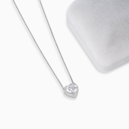 Heart Diamond Pendant Necklace | Silver Minimalist Diamond Pendant | Romantic Gift for Her | Dainty Jewellery | Valentine's Necklace