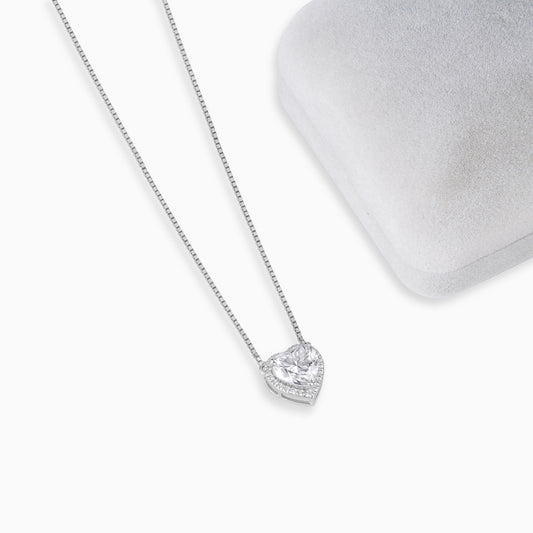 Heart Diamond Pendant Necklace | Silver Minimalist Diamond Pendant | Romantic Gift for Her | Dainty Jewellery | Valentine's Necklace