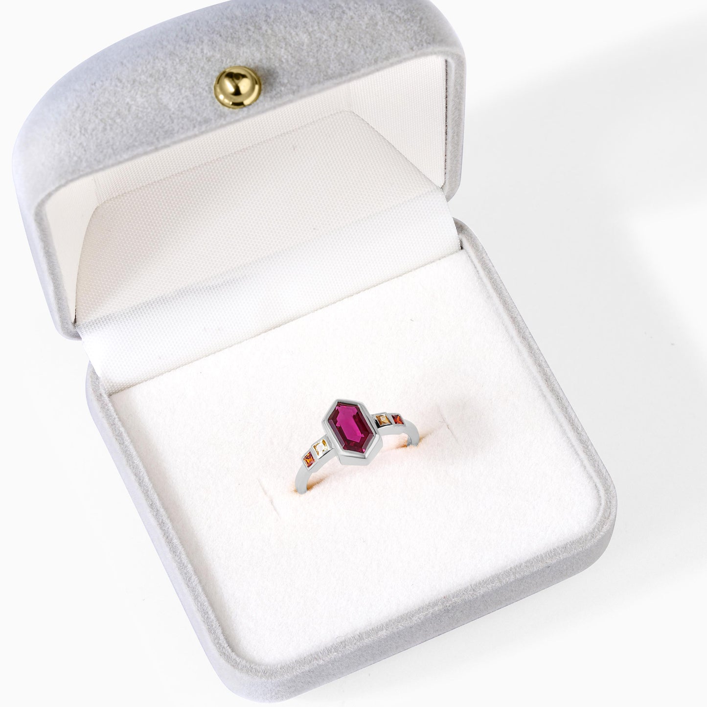 Hexagon Ruby Geometric 14K Solid Gold Ring, Art Deco Engagement Minimalist Ruby Ring, Dainty Stackable Ring, Gift for Her