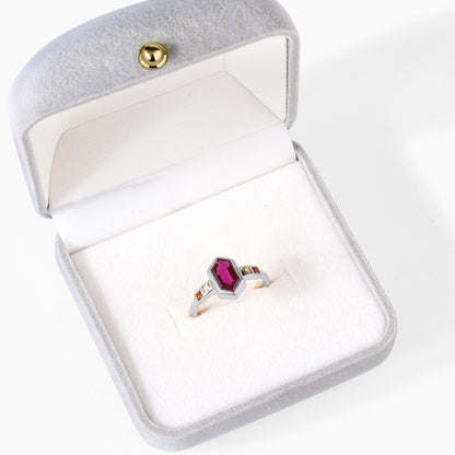 Hexagon Ruby Geometric 14K Solid Gold Ring, Art Deco Engagement Minimalist Ruby Ring, Dainty Stackable Ring, Gift for Her