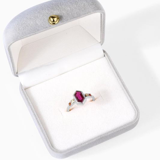 Hexagon Ruby Geometric 14K Solid Gold Ring, Art Deco Engagement Minimalist Ruby Ring, Dainty Stackable Ring, Gift for Her