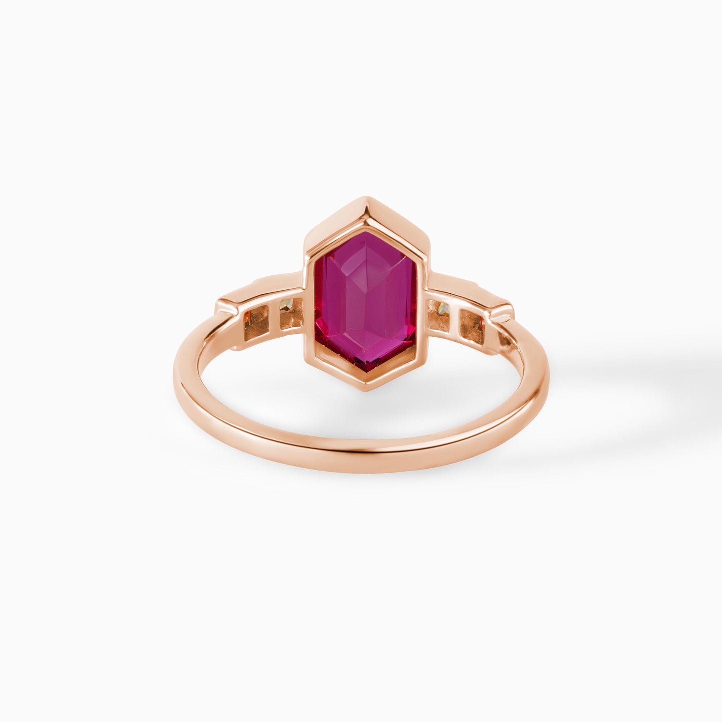Hexagon Ruby Geometric 14K Solid Gold Ring, Art Deco Engagement Minimalist Ruby Ring, Dainty Stackable Ring, Gift for Her