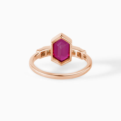 Hexagon Ruby Geometric 14K Solid Gold Ring, Art Deco Engagement Minimalist Ruby Ring, Dainty Stackable Ring, Gift for Her