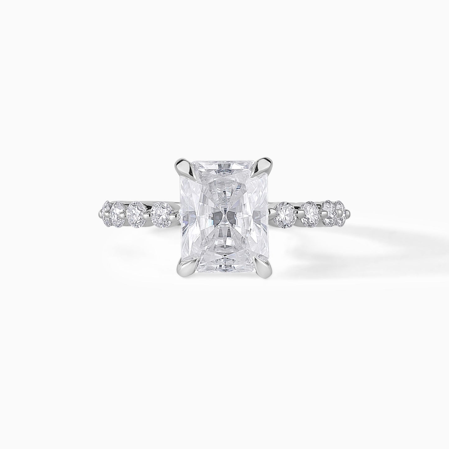 Radiant Cut Diamond Engagement Ring | Hidden Halo Silver Solitaire Ring | Pave Diamond Band | Minimalist Bridal Ring | Gift for Her