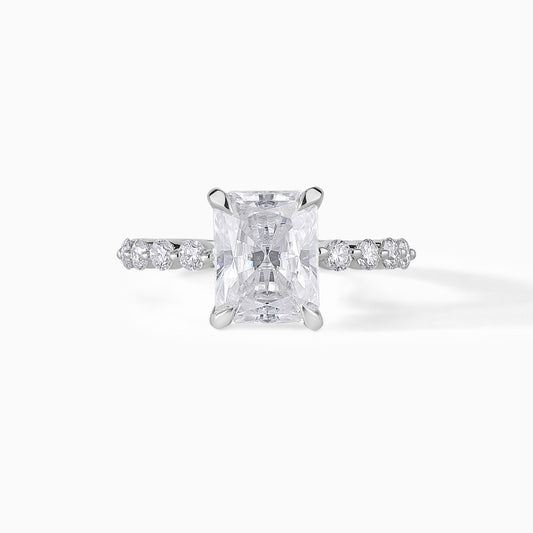 Radiant Cut Diamond Engagement Ring | Hidden Halo Silver Solitaire Ring | Pave Diamond Band | Minimalist Bridal Ring | Gift for Her