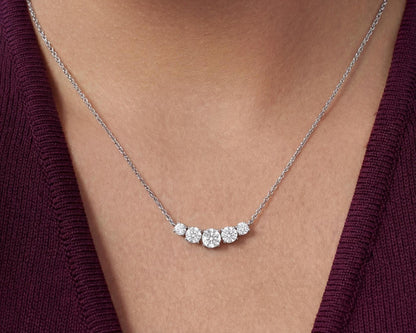 Sterling Silver Curved Bar Moissanite Necklace – Graduated Diamond Alternative Bridal Pendant