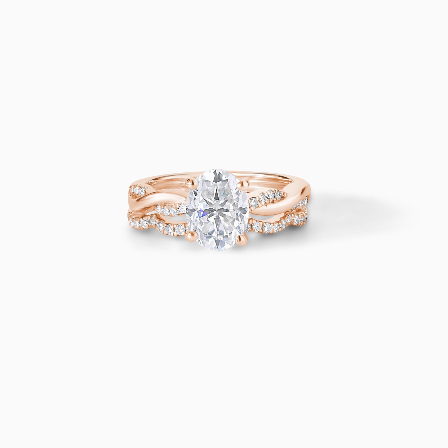 2CT Oval Moissanite Twisted Silver Ring Set