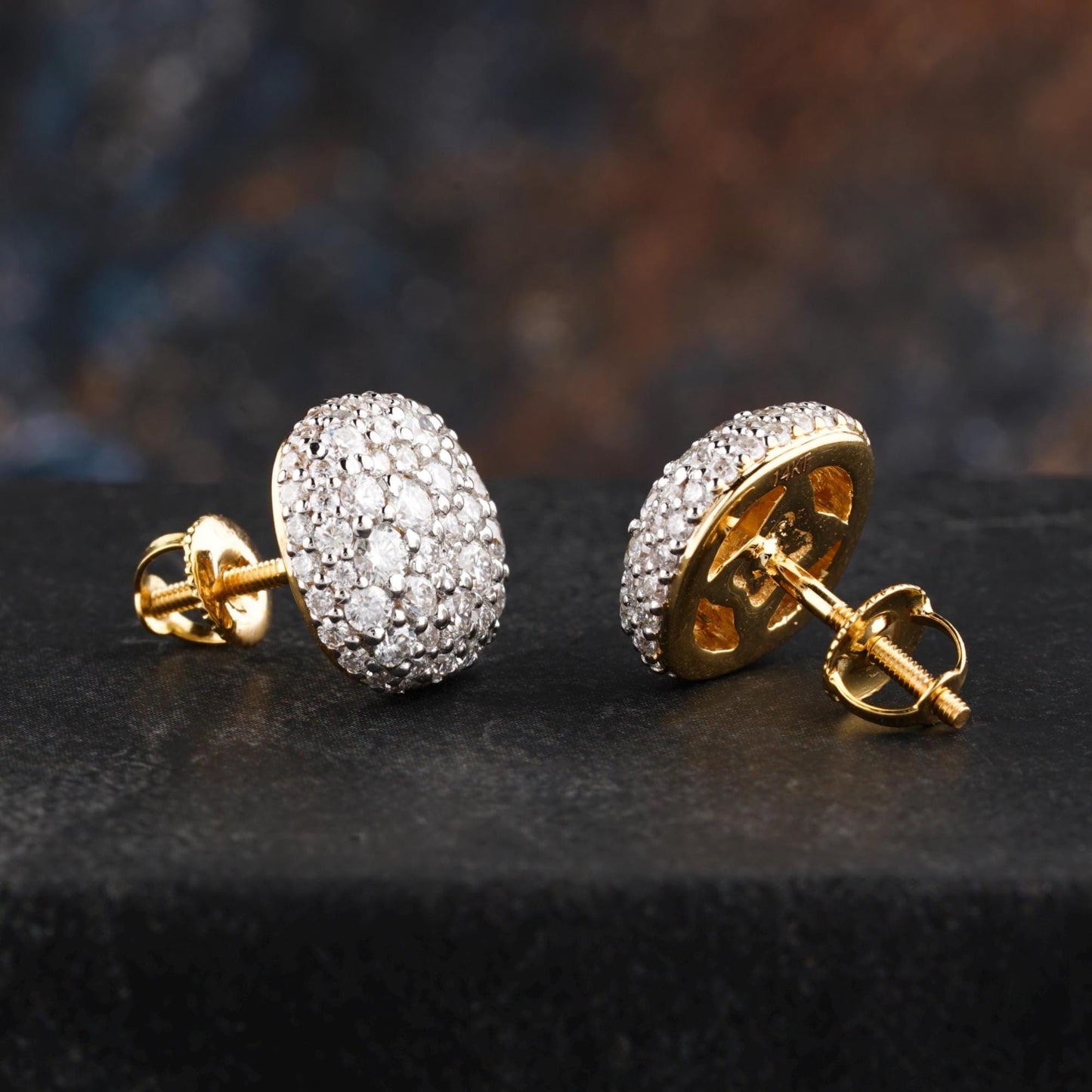 14K Yellow Gold Moissanite Stud Earring Screw Back