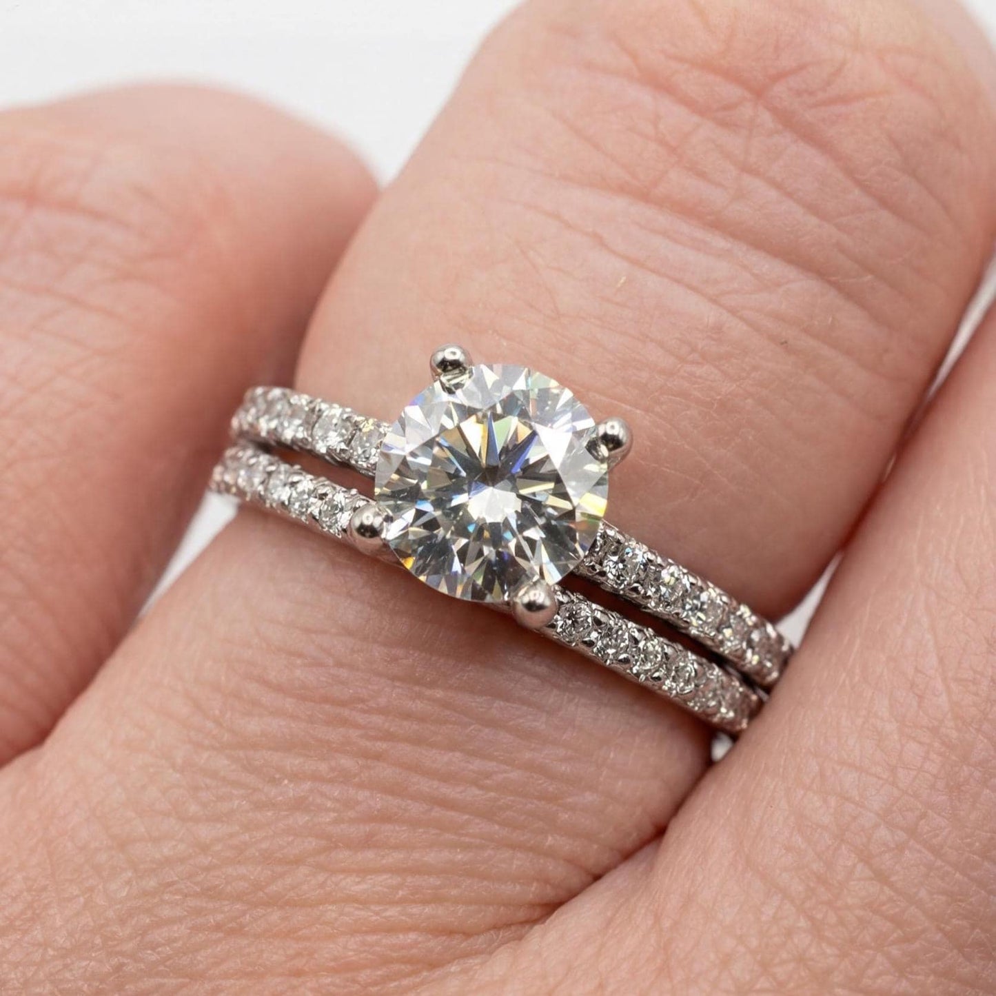 1 Carat Round Moissanite Engagement Ring Set