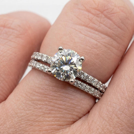 1 Carat Round Moissanite Engagement Ring Set
