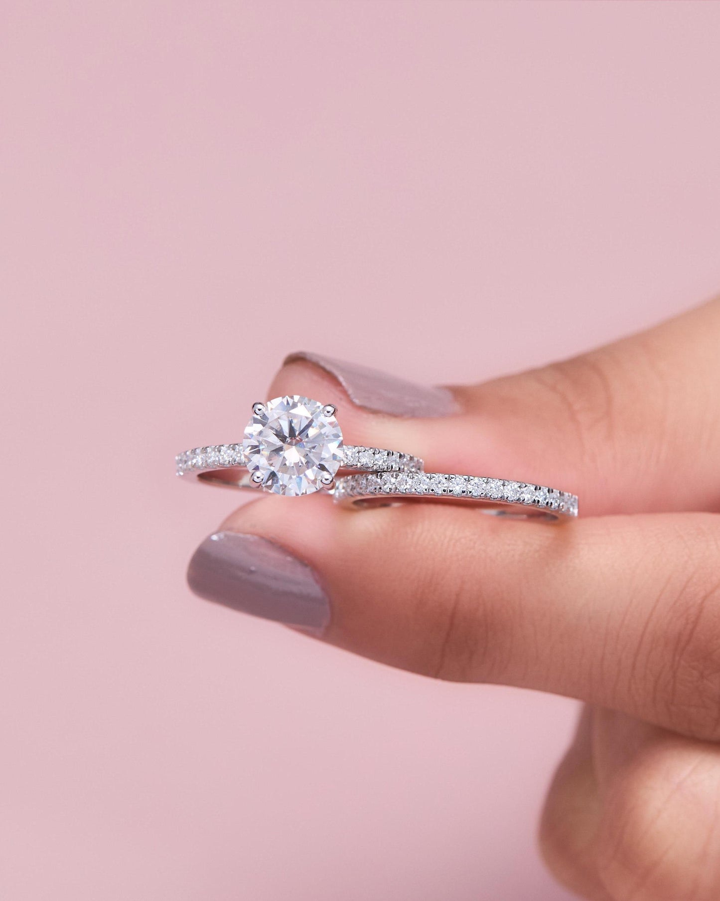 Sterling Silver Round Moissanite Engagement Ring Set – Bridal Solitaire Jewelry