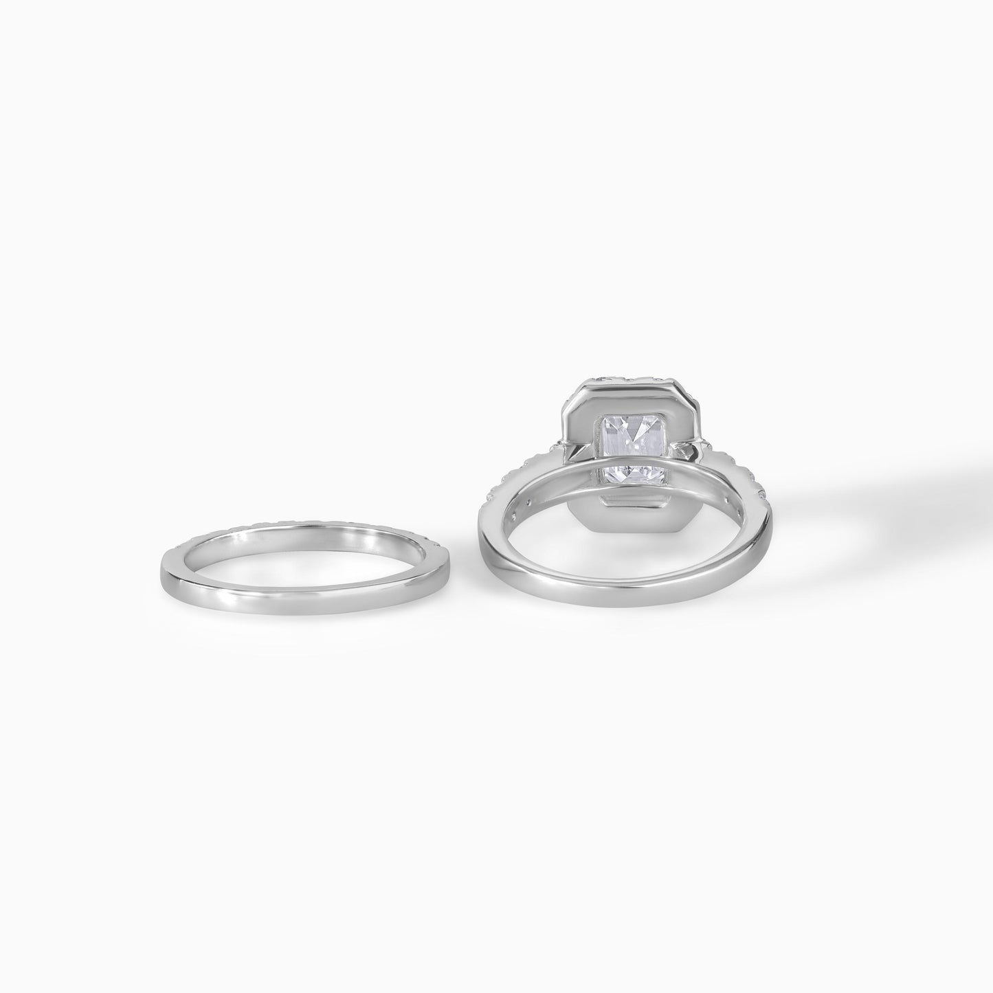 9*7 MM Emerald Cut Moissanite Halo Engagement Ring Set