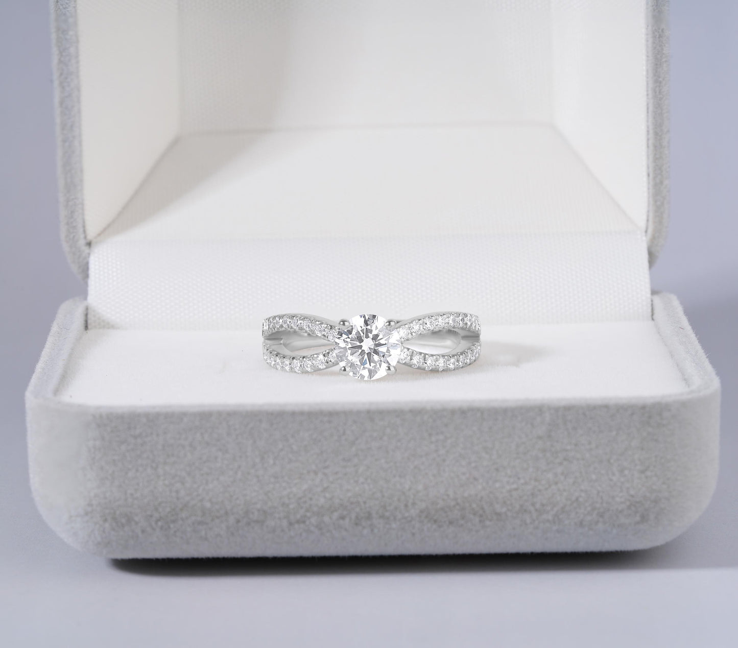 Twisted Moissanite Engagement Ring | Split Shank Diamond Ring | Silver Bridal Ring