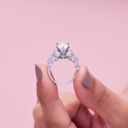 Vintage Pear Cut Engagement Ring Set, Floral Diamond Halo Ring, Unique Bridal Set, White Gold Promise Ring, Art Deco Inspired Wedding Ring