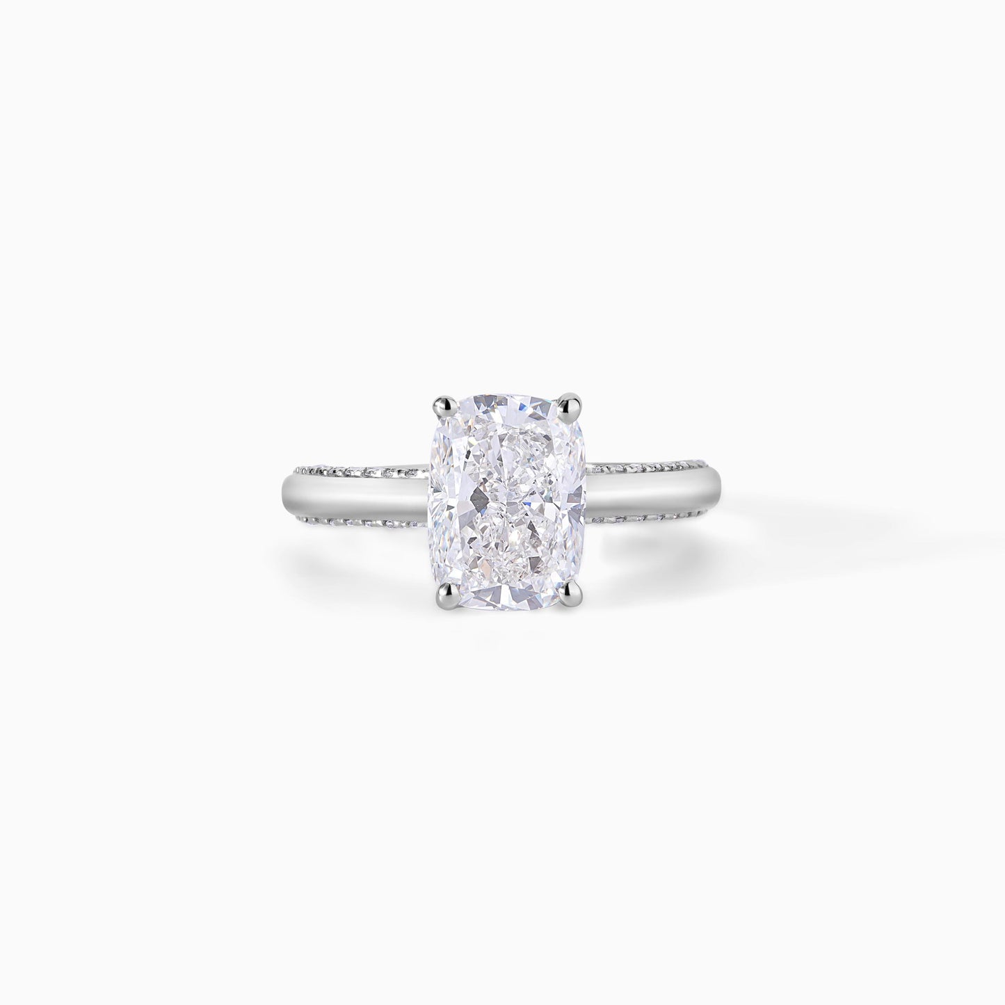 Lab Diamond Engagement Ring Women White Gold Cushion Cut Solitaire Ring Split Shank Prong Setting Bridal Jewelry Wedding Band Proposal Gift