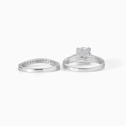 Bridal Ring Set Sterling Silver Engagement Band Wedding Milgrain Vintage Style Round Stone Jewelry Bride Anniversary Gift Woman Accessory