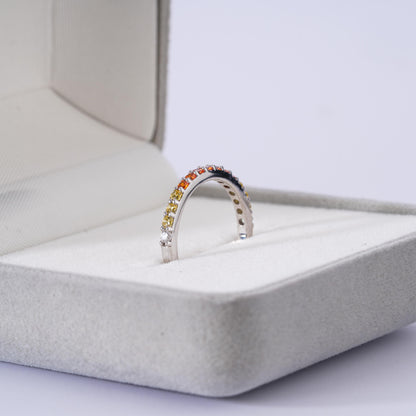 Rainbow Gemstone Stacking Ring Set, Pink Orange Yellow Eternity Bands, Minimalist Dainty Jewelry