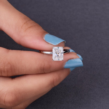 Radiant Cut Moissanite Engagement Ring, Dainty Solitaire Band, Minimalist Bridal Promise Ring