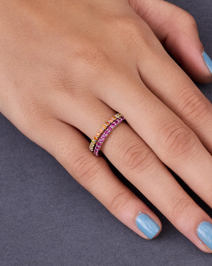 Rainbow Gemstone Stacking Ring Set, Pink Orange Yellow Eternity Bands, Minimalist Dainty Jewelry