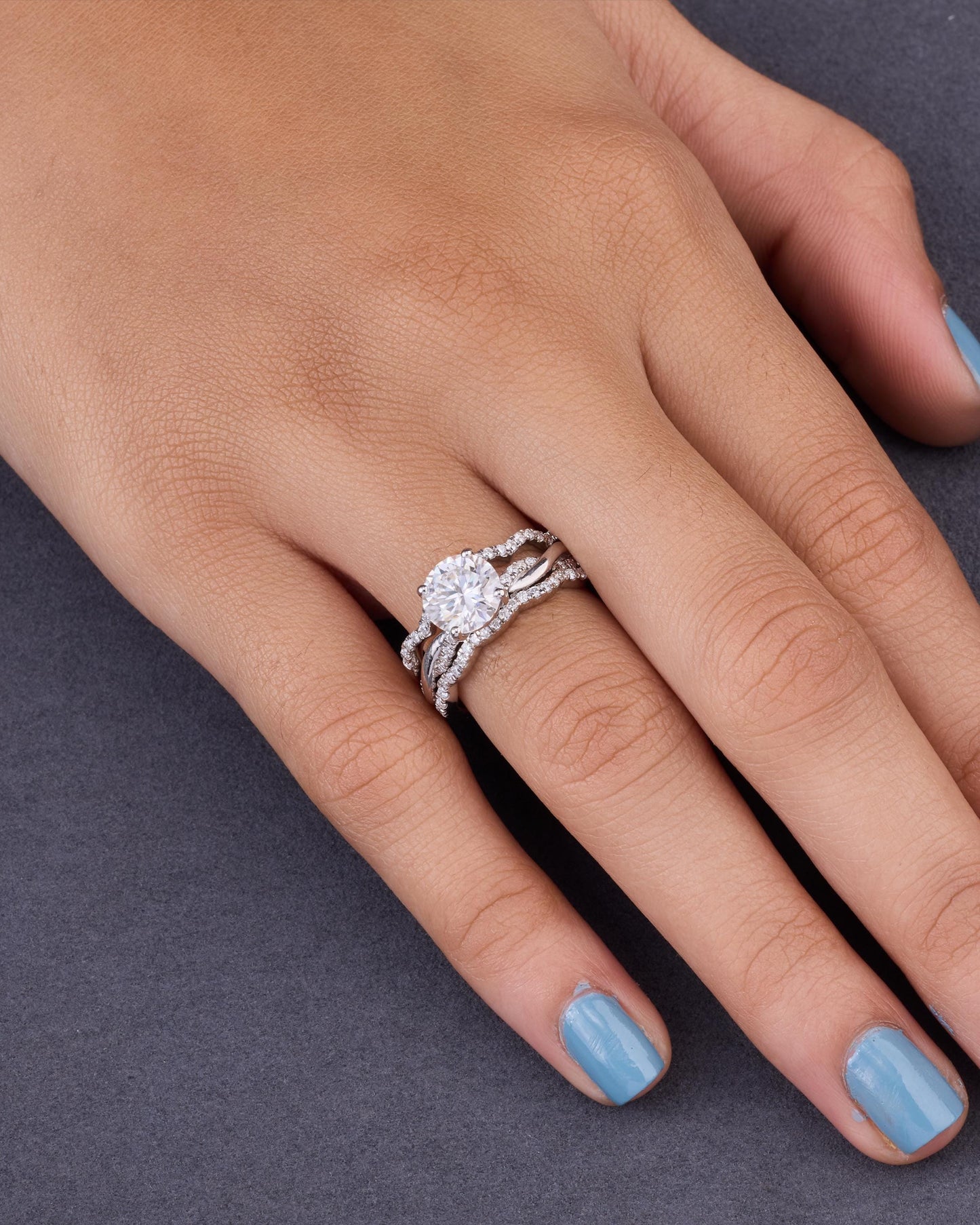 Round Moissanite Engagement Ring, Sterling Silver Round Cut Bridal Band Lab Created