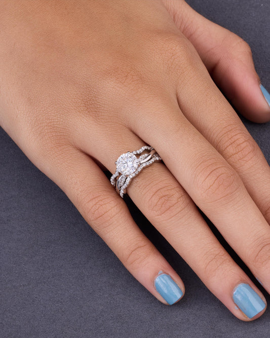 Round Moissanite Engagement Ring, Sterling Silver Round Cut Bridal Band Lab Created