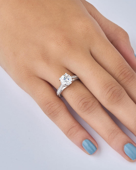 Moissanite Engagement Ring Sterling Silver Band Cathedral Wedding Jewelry Round Bridal Solitaire Women Promise Anniversary Gift Proposal Six