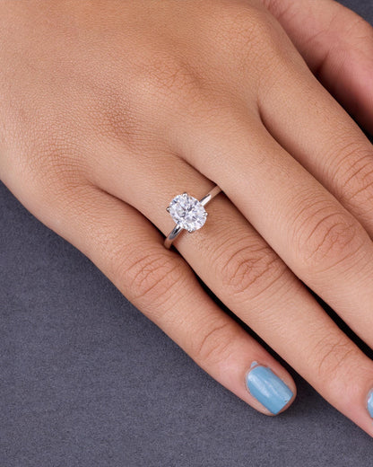 Oval Hidden Halo Moissanite Engagement Ring | 925 Sterling Silver Solitaire (2 Carat)