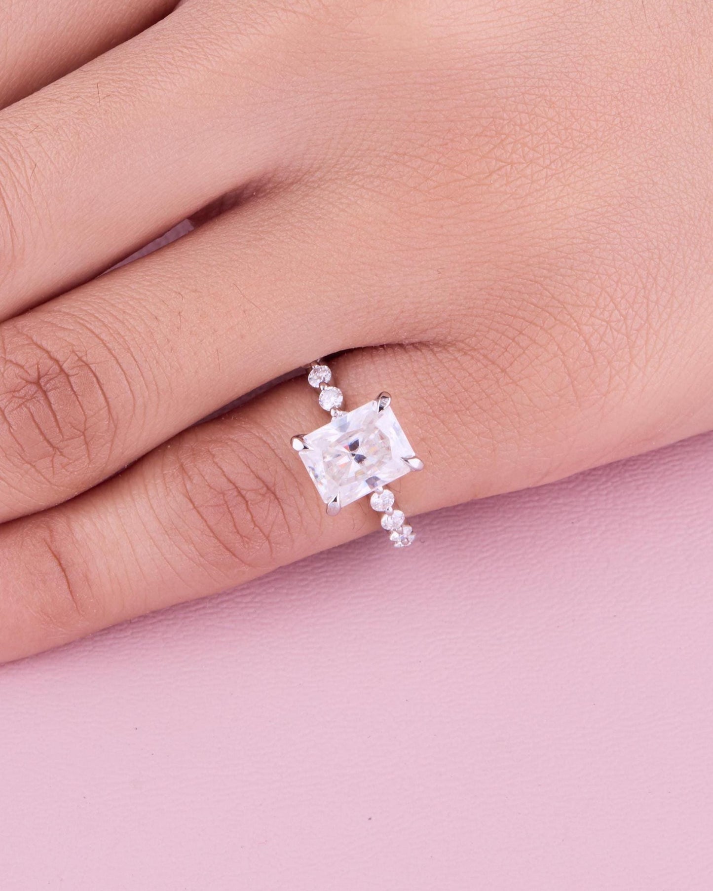 Radiant Cut Engagement Ring, Dainty Diamond Band, Minimalist Solitaire Ring, Modern Bridal Ring, Moissanite Promise Ring Gift