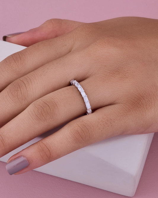 Dainty Baguette Moissanite Eternity Band, Minimalist Wedding Ring, Thin Stackable Ring, Delicate Anniversary Band, Bridal Jewelry Gift