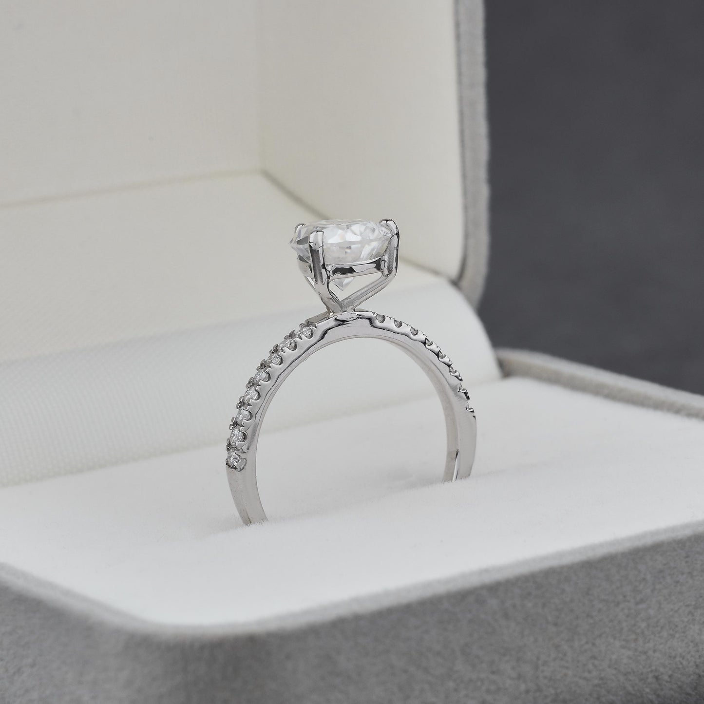 Pear Cut Engagement Ring, Moissanite Solitaire Ring, Pave Band Ring, Dainty Bridal Ring, Minimalist Promise Ring, Gift for Her