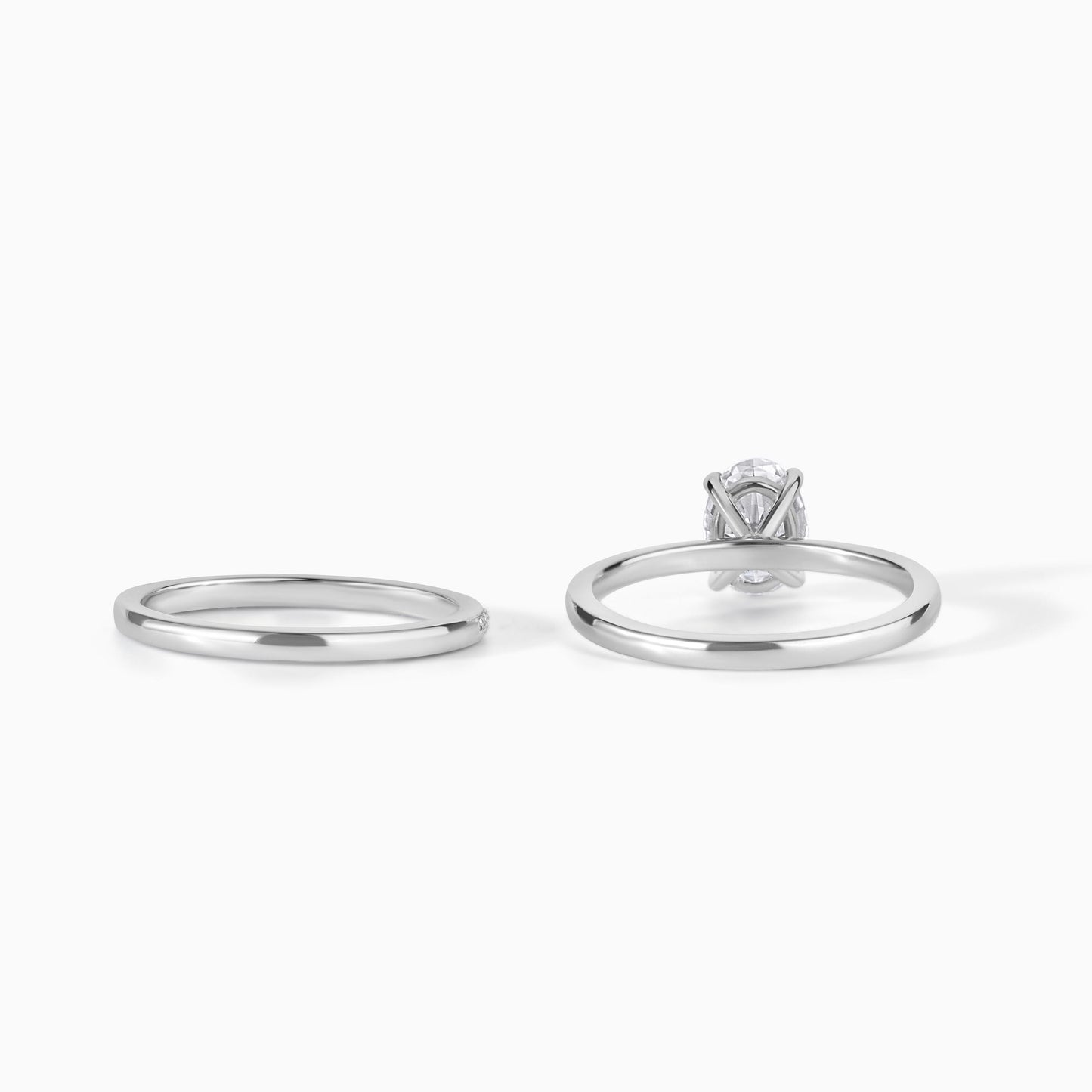 Oval Moissanite Engagement Ring Set, Dainty Pave Bridal Ring, Silver Wedding Band Set, Minimalist Promise Ring, Gift for Her