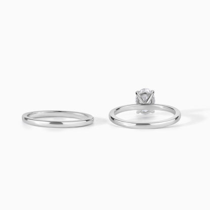 Oval Moissanite Engagement Ring Set, Dainty Pave Bridal Ring, Silver Wedding Band Set, Minimalist Promise Ring, Gift for Her