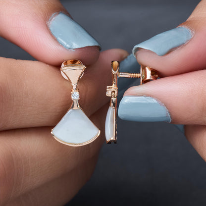 Fan Shaped Drop Earrings, White Shell Earrings, Rose Gold Dangle Earrings, Minimalist Statement Earrings, Elegant Jewelry for Her