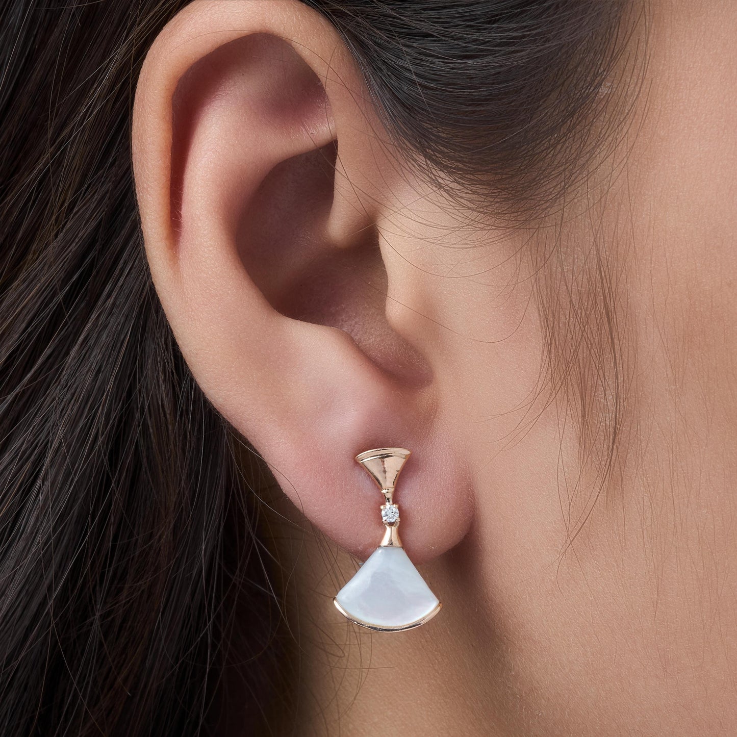 Fan Shaped Drop Earrings, White Shell Earrings, Rose Gold Dangle Earrings, Minimalist Statement Earrings, Elegant Jewelry for Her