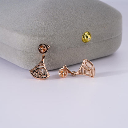Fan Shaped Drop Earrings, White Shell Earrings, Rose Gold Dangle Earrings, Minimalist Statement Earrings, Elegant Jewelry for Her
