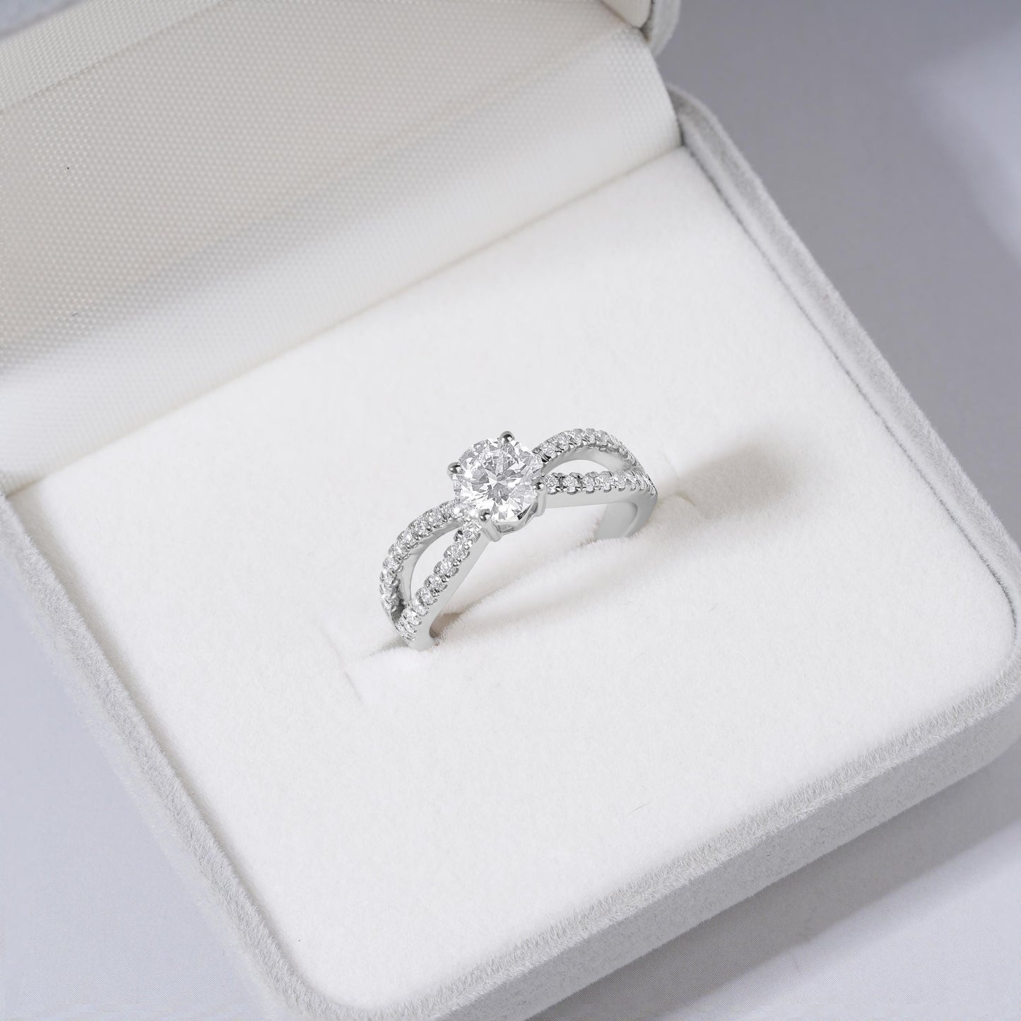Twisted Moissanite Engagement Ring | Split Shank Diamond Ring | Silver Bridal Ring