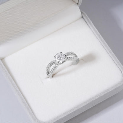 Twisted Moissanite Engagement Ring | Split Shank Diamond Ring | Silver Bridal Ring