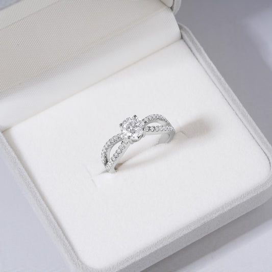 Twisted Moissanite Engagement Ring | Split Shank Diamond Ring | Silver Bridal Ring