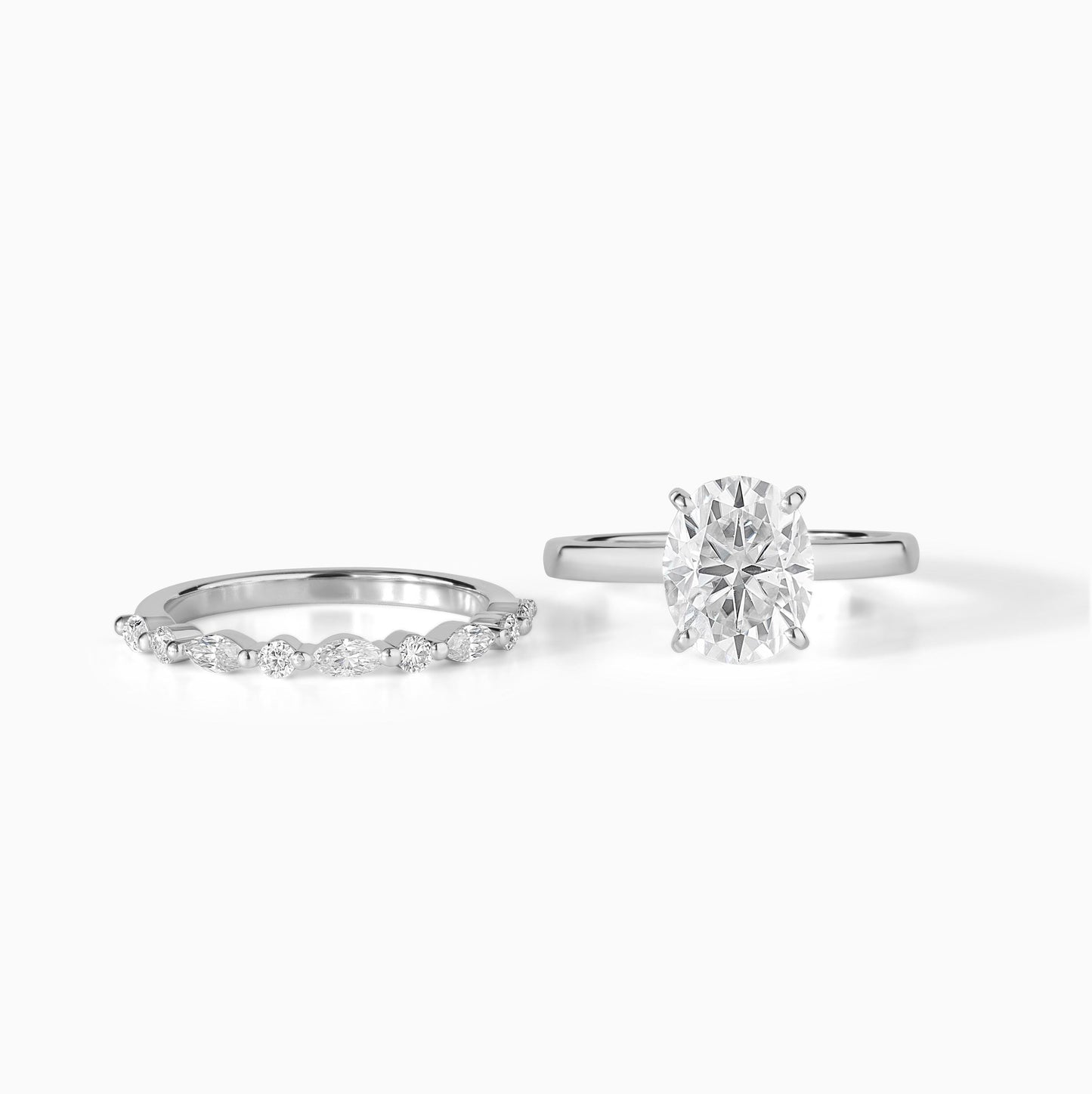 Oval Cut Moissanite Engagement Ring Set - Silver Bridal Set