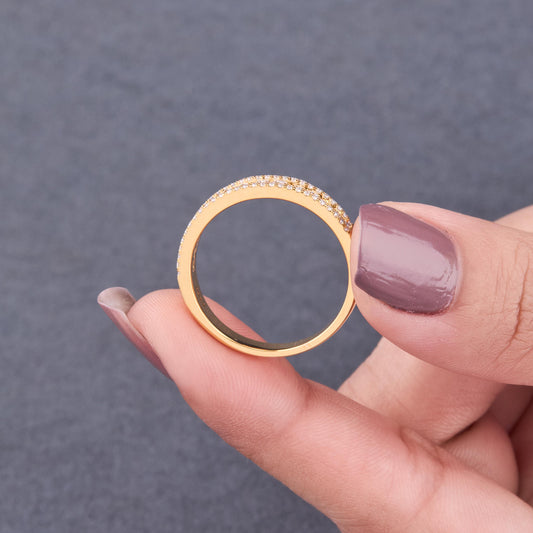 Moissanite Wedding Band Yellow Gold Anniversary Ring Eternity Style Stackable Jewelry Bridal Gift Engagement Celebration Statement Piece
