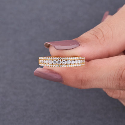 14K Yellow Gold Moissanite Eternity Band – Three Row Anniversary Ring