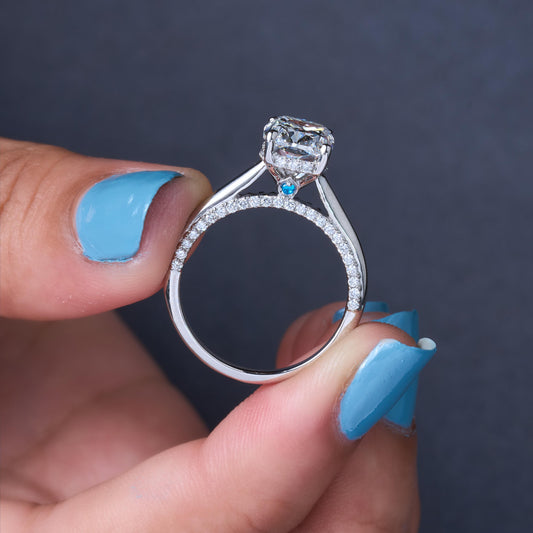Lab Diamond Engagement Ring Women White Gold Cushion Cut Solitaire Ring Split Shank Prong Setting Bridal Jewelry Wedding Band Proposal Gift