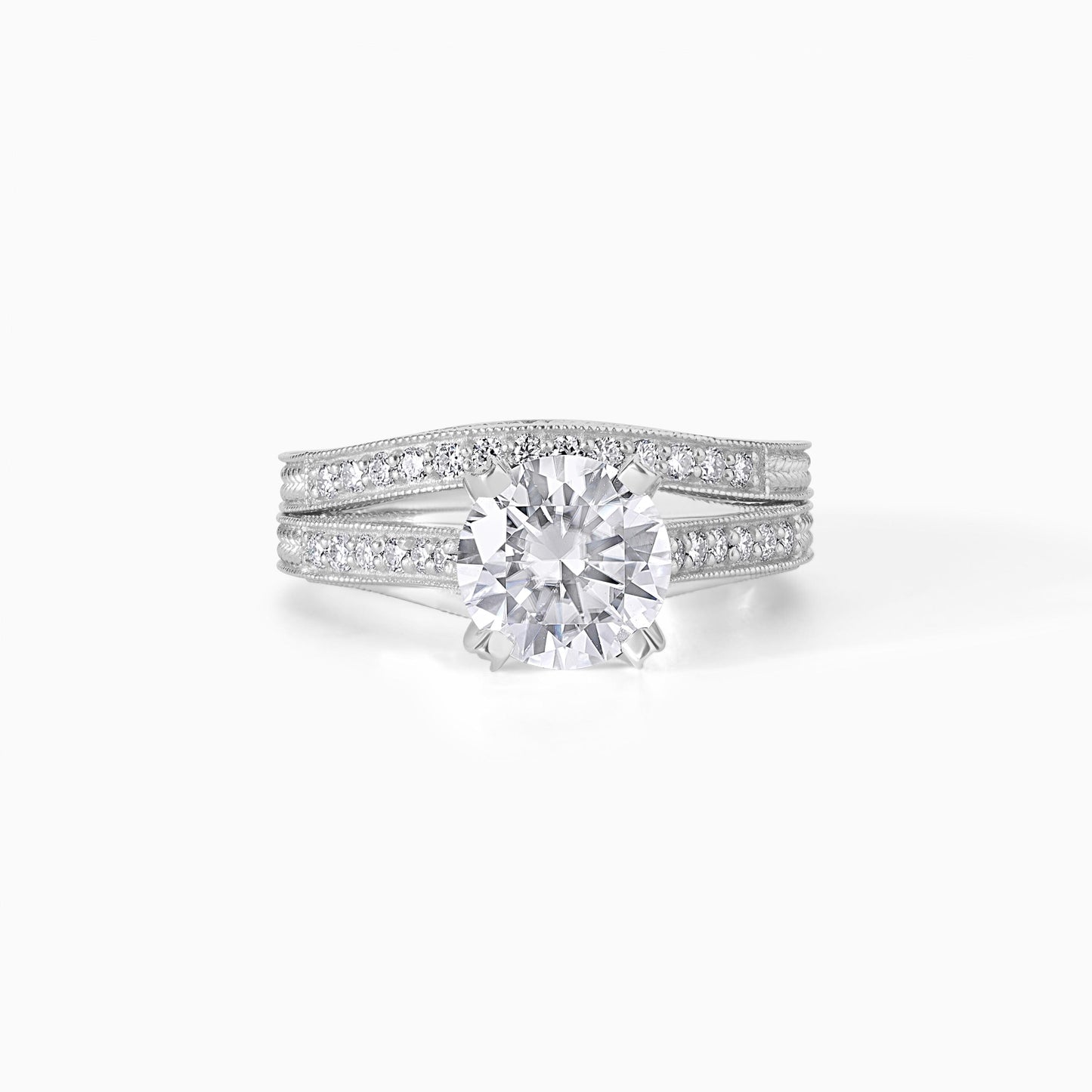 Bridal Ring Set Sterling Silver Engagement Band Wedding Milgrain Vintage Style Round Stone Jewelry Bride Anniversary Gift Woman Accessory