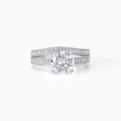 Bridal Ring Set Sterling Silver Engagement Band Wedding Milgrain Vintage Style Round Stone Jewelry Bride Anniversary Gift Woman Accessory